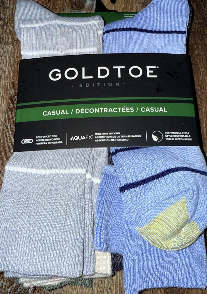 Gold Toe ~ 6-Pair Crew Socks Casual Polyester Blend ~ Shoe Size 6-12.5