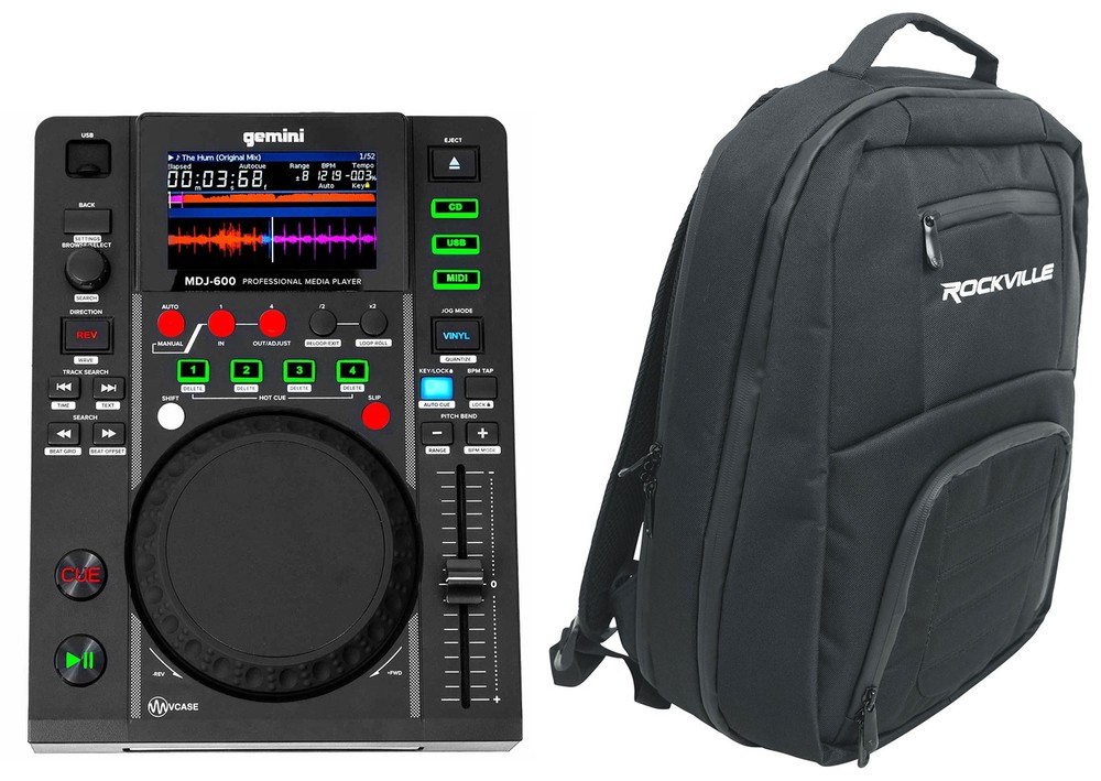 Gemini MDJ-600 Single Tabletop USB/CD Media Player DJ MIDI Controller+Backpack