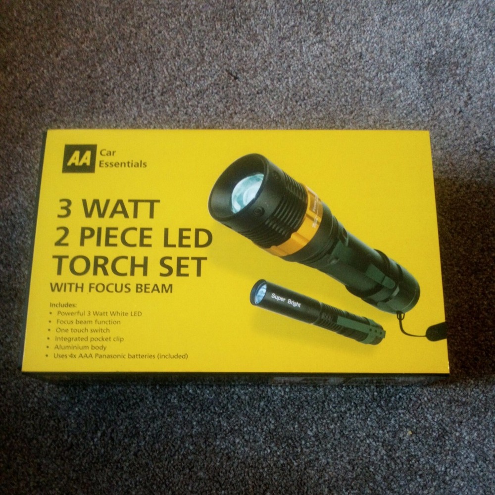 AA car essentials 3 Watt 2 Piece Led Torch Set