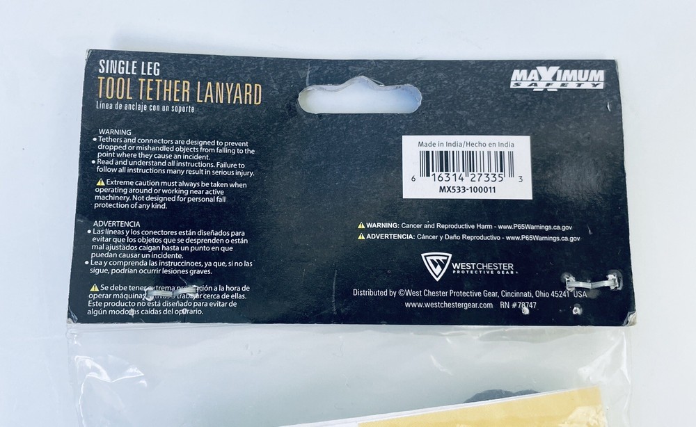 Maximum Safety Tool Tether Lanyard MX533-100011 22lbs Hold