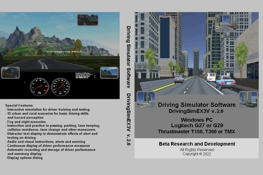 Pro Driving Simulator Software for Training and Testing - 3 Monitor