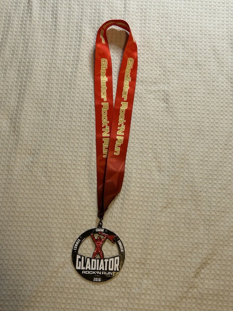 Gladiator Rock N Run - Finisher Medal and Lanyard Commit Crush Conquer 2016