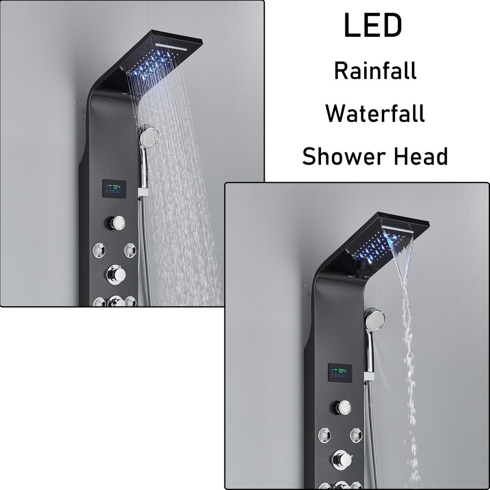 Stainless Steel LED Shower Panel Tower System Rainfall Waterfall Shower Head