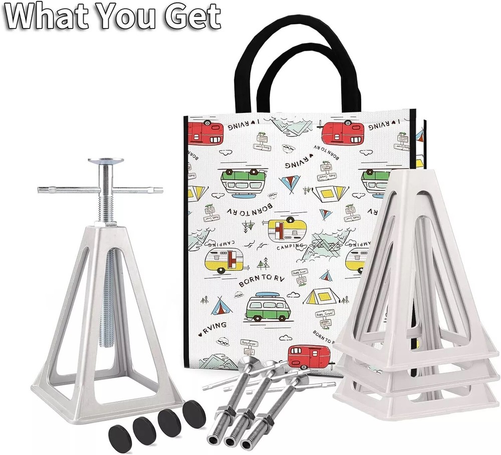 Aluminum RV Stack Jack Adjustable Trailer Stabilizer Support Camper Level Stand