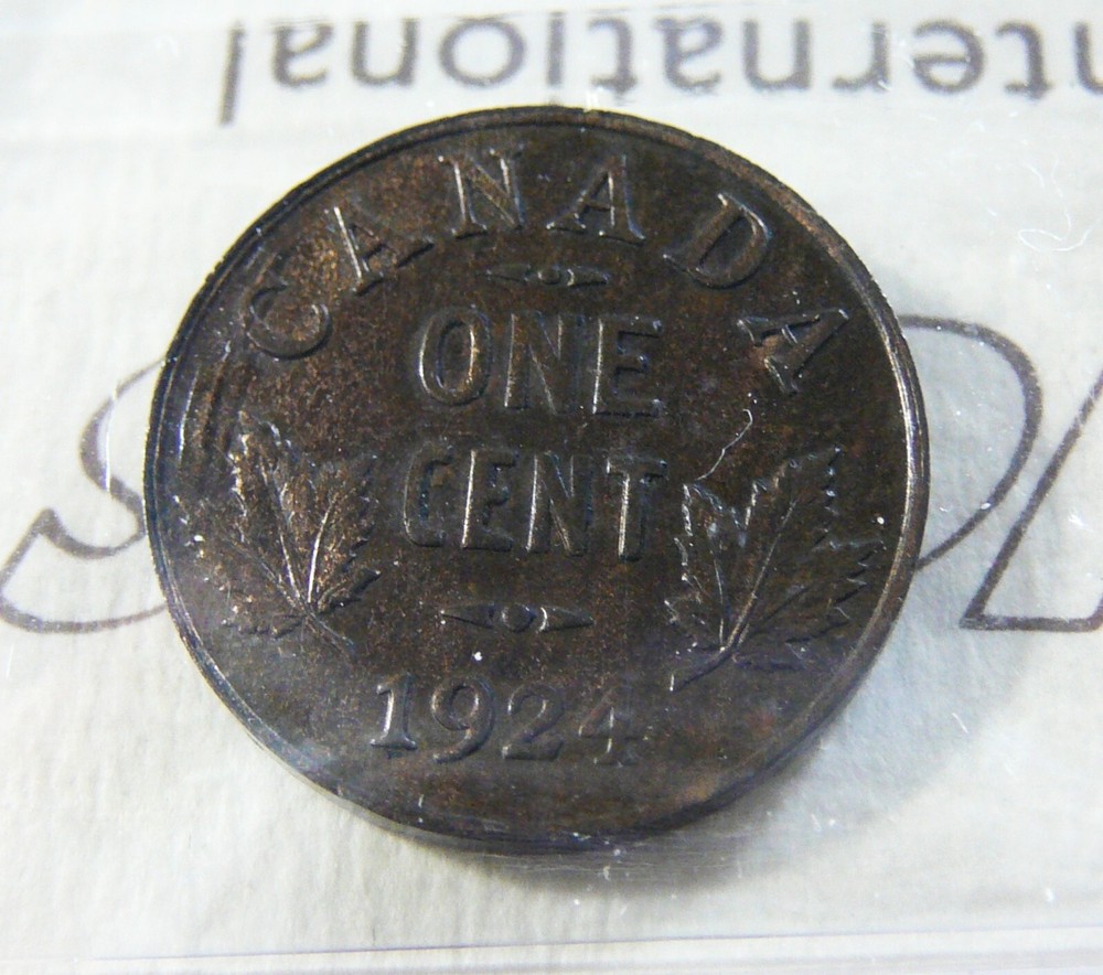 1924 1c ICCS MS-60 Trace Red Canada Cent