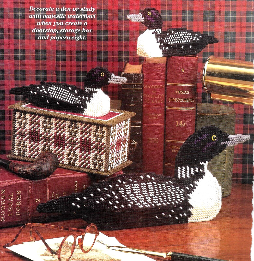 LOONS STUDY SET + TOPIARY TREE   --------   PLASTIC CANVAS PATTERNS