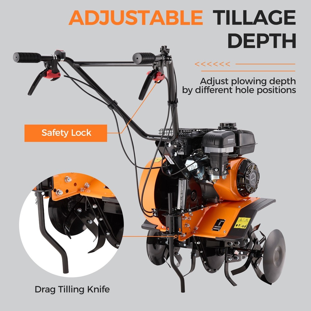 Efurden Heavy Duty Cultivator Tiller Gas 4 Stroke Engine 212CC Width Adjustable