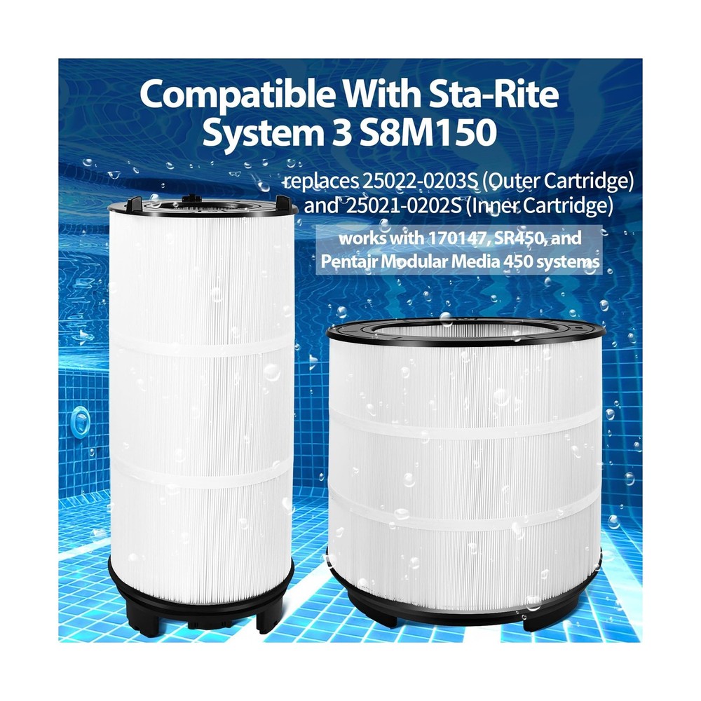 Compatible with Sta-Rite System 3 S8M150 Pool Filter Cartridge Replacement Ki...