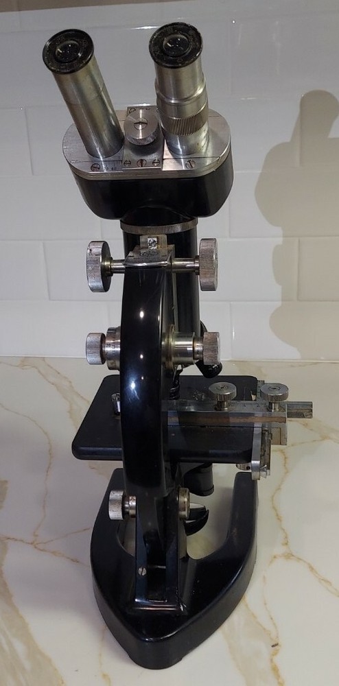 Vintage Officine Galileo Microscope w/ Original Case, Objectives & Light Source