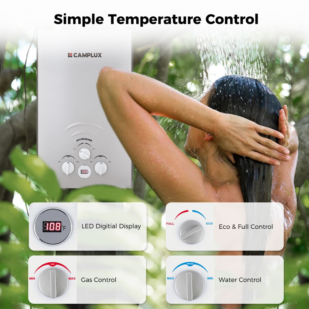 Camplux 8L Tankless LPG Gas Water Heater Outdoor Washing Instant Hot Shower Kit