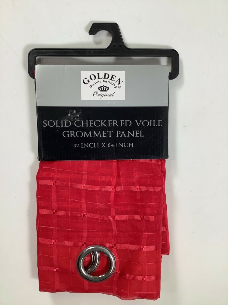 Golden Original Red Solid Checkered Voile Grommet Window Panel 52x84 NEW!