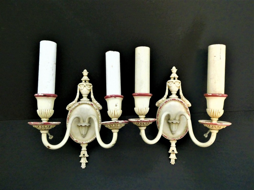 🔥Antique Pair Classical Urn Pull Chain Two-Arm Sconces. 12" Tall OFFERS WELCOME