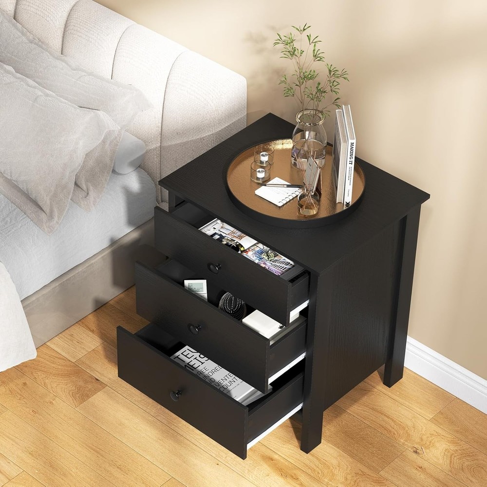 Set of 2 Nightstand with Drawers Solid Structure Side Table for Storage