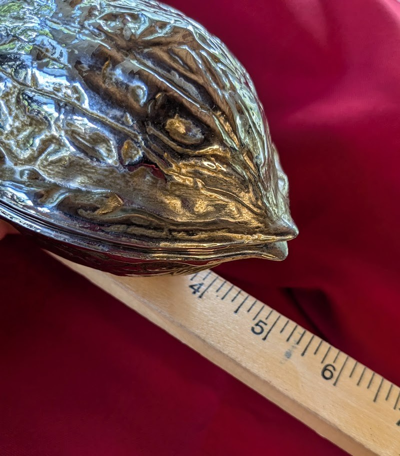 Vintage 1970's Nut Cracker Silvertone Metal Walnut Shaped Hinged