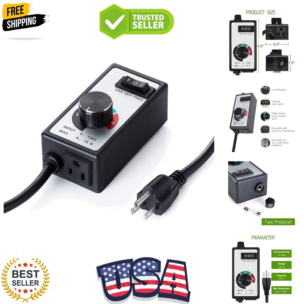 AC Motor Speed Controller 120V 15A Max Electronic Fan Speed Controller Variab...