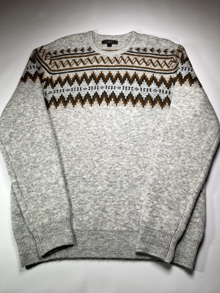 M&S Grey Extra Soft Jumper Mustard & Navy Pattern Sweater Men’s L [76]