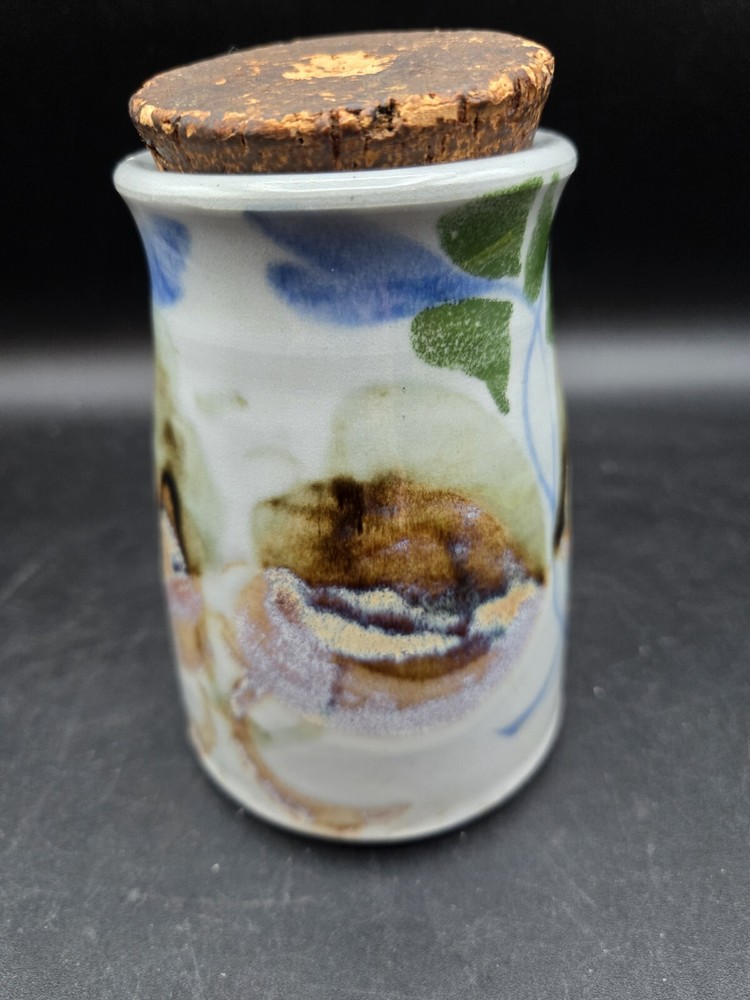 Studio Art Pottery Corked Storage Container Canister Jar Signed
