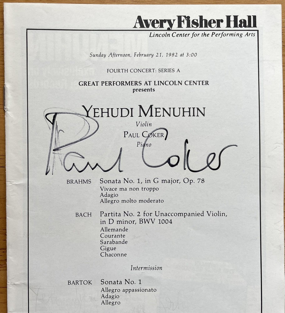 Pianist Paul Coker Autographed Program