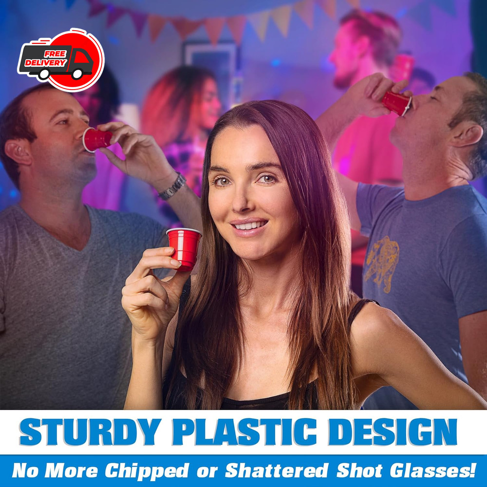 200 Pack 2 Oz Plastic Shot Cups - Mini 2Oz Party Cups, Red