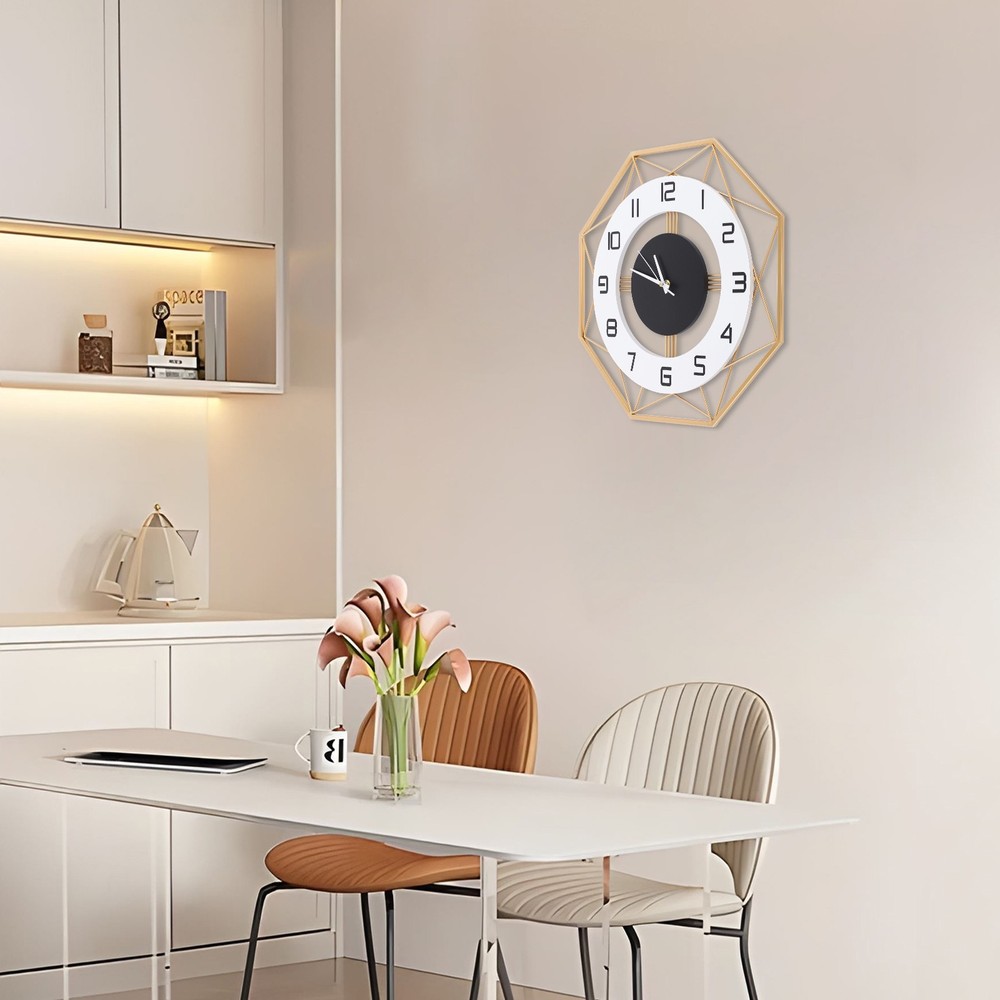 Modern Octagonal Wall Clock - Silent Battery Operated, Easy to Install