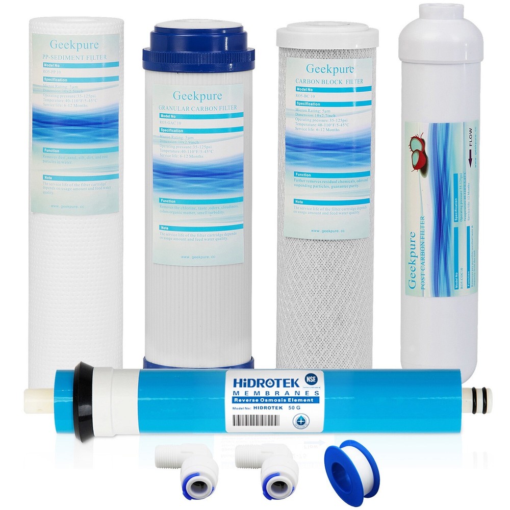 Geekpure 5-Stage Reverse Osmosis Replacement Water Filter Set - 50 GPD Membrane