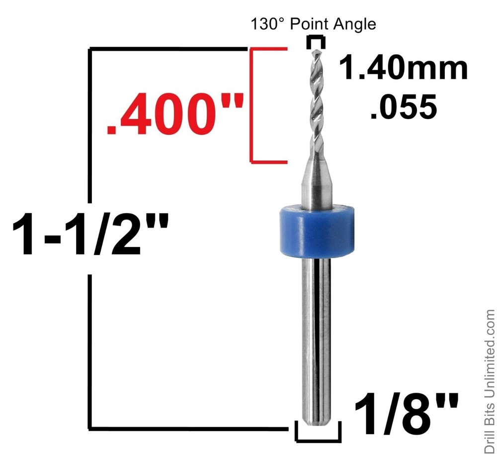 1.40mm .055" (#54) Solid Carbide Drill Bit – 5 Pack – CNC – Factory Resharpened