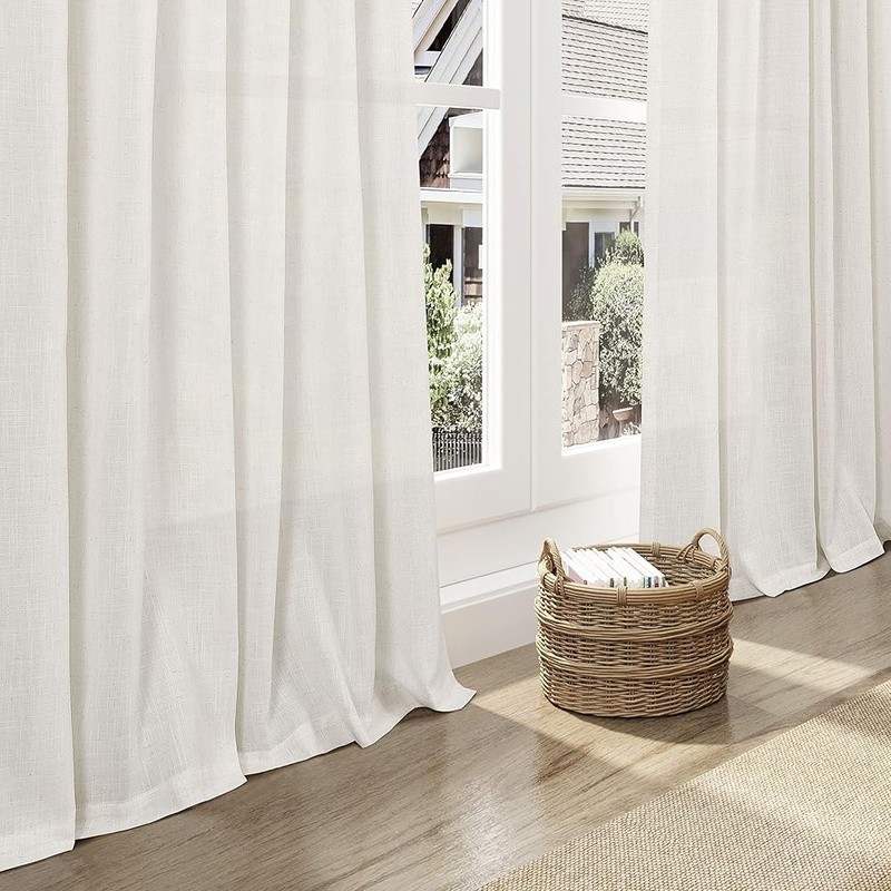 Linen Blend Curtains Set Light Filtering Drapes Back Tab Loop Pocket Panels New