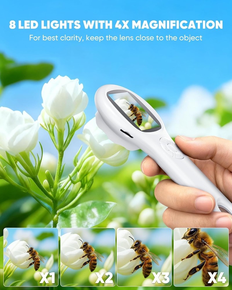 Handheld Digital Microscope 500x Magnifying Glass LED Light USB Rechargeable