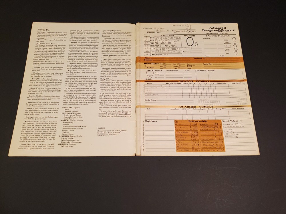 Dungeons & Dragons: Player Character Record Sheets 1986 ☆ D&D ☆ Authentic ☆