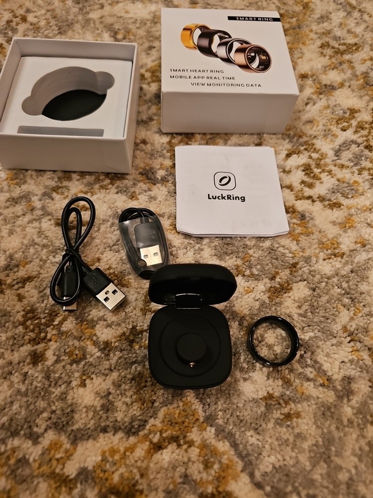 Smart Heart Ring Mobile App Compatible, Black, Size 13