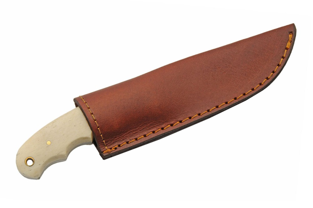 Hunting Knife | 4in. Drop Point Blade Bone Blue Resin Handle + Leather Sheath