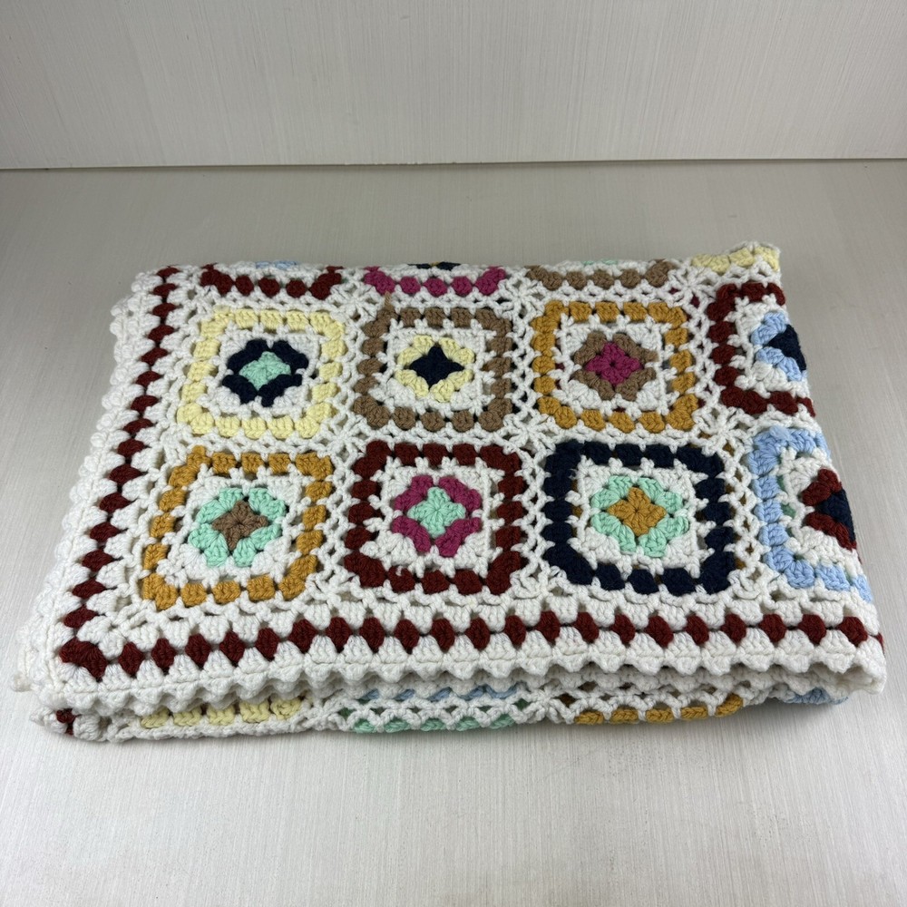 Handmade Crochet Granny Square Afghan Blanket 63x45 Multicolor