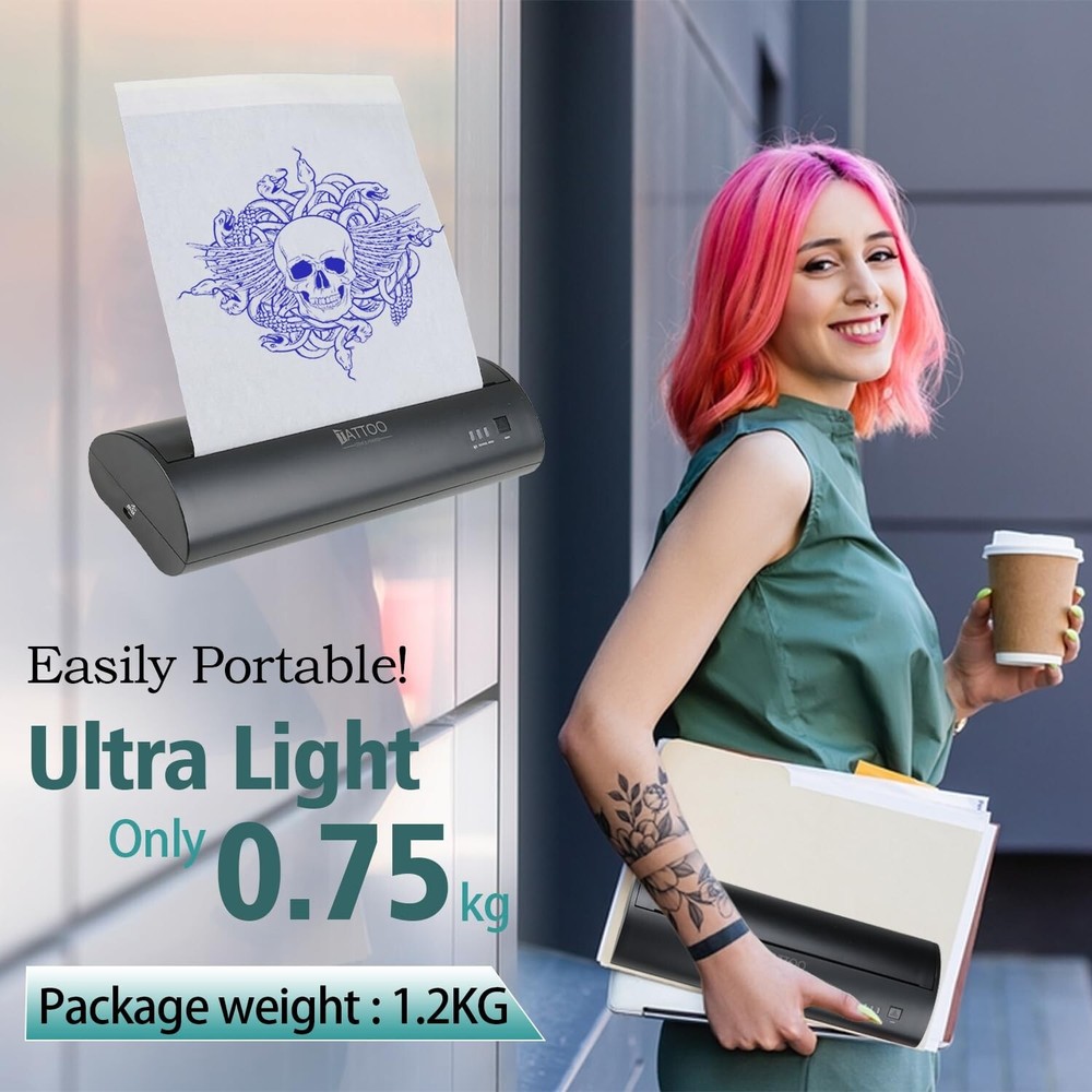 Atelics Wireless Tattoo Transfer Stencil Printer, with Storage Case