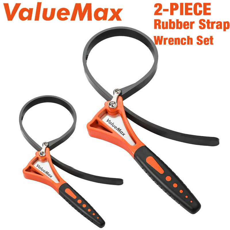 ValueMax 2PC Rubber Strap Wrench Set 4" & 6" Adjustable Straps  Nylon TPR Handle