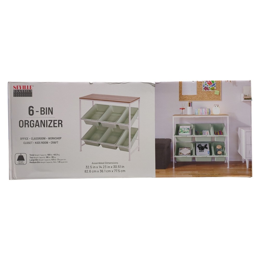 Seville Classics Metal Framed 6-Bin Organizer, Includes 6 Polypropylene Bins