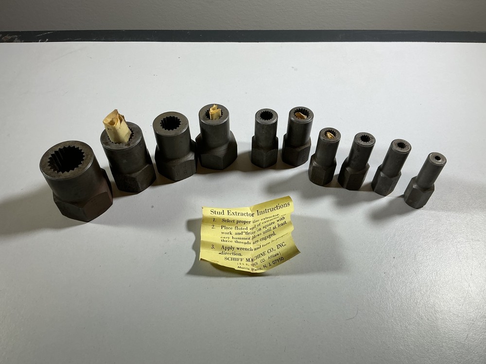 Vintage Schiff Machine Co. Heavy Duty Stud Removers 10 Piece Set