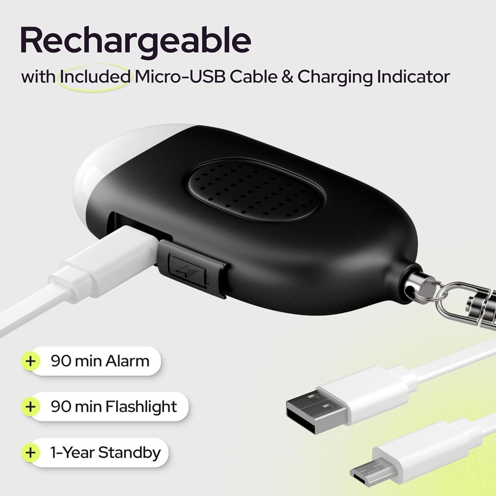 TSA-Approved Rechargeable Safety Alarm Keychain - With Panic Button & Light