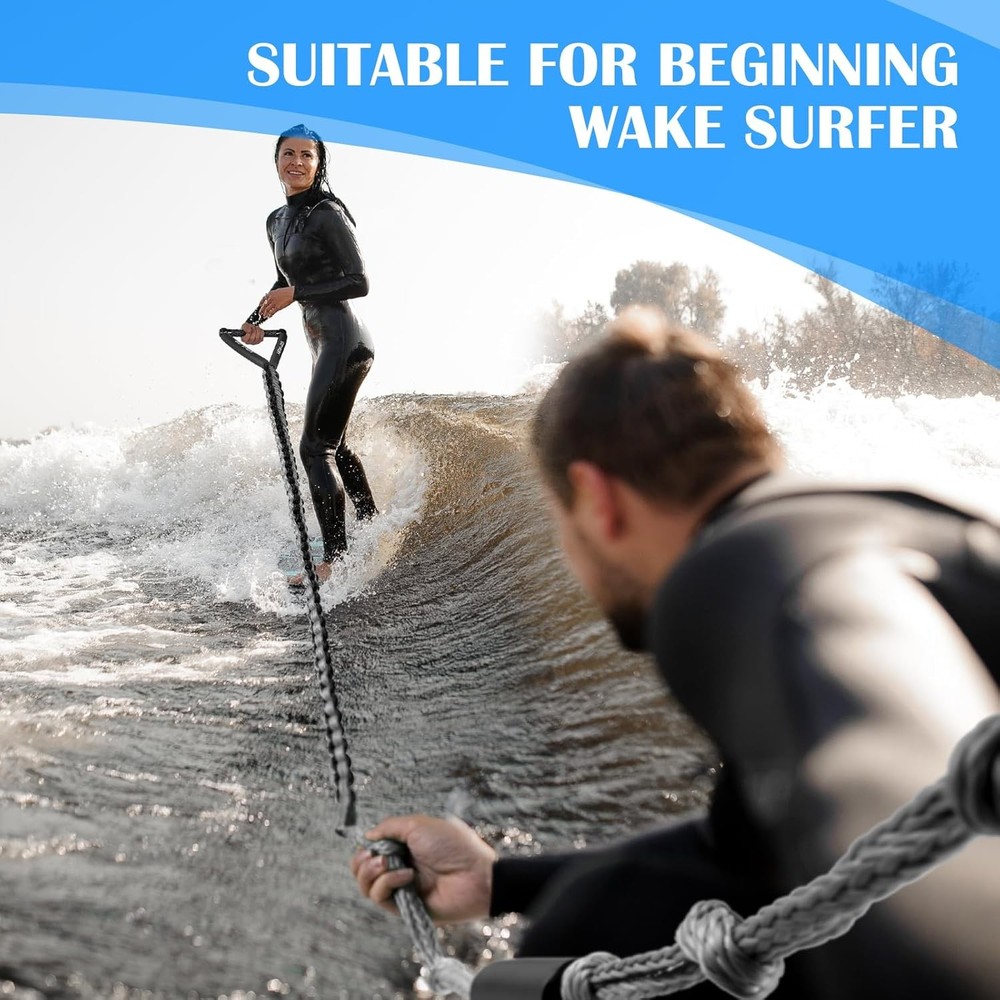 25Ft Wakesurf Rope and Handle, Floating Wake Surf, 6 Section Removeable Surf Tow