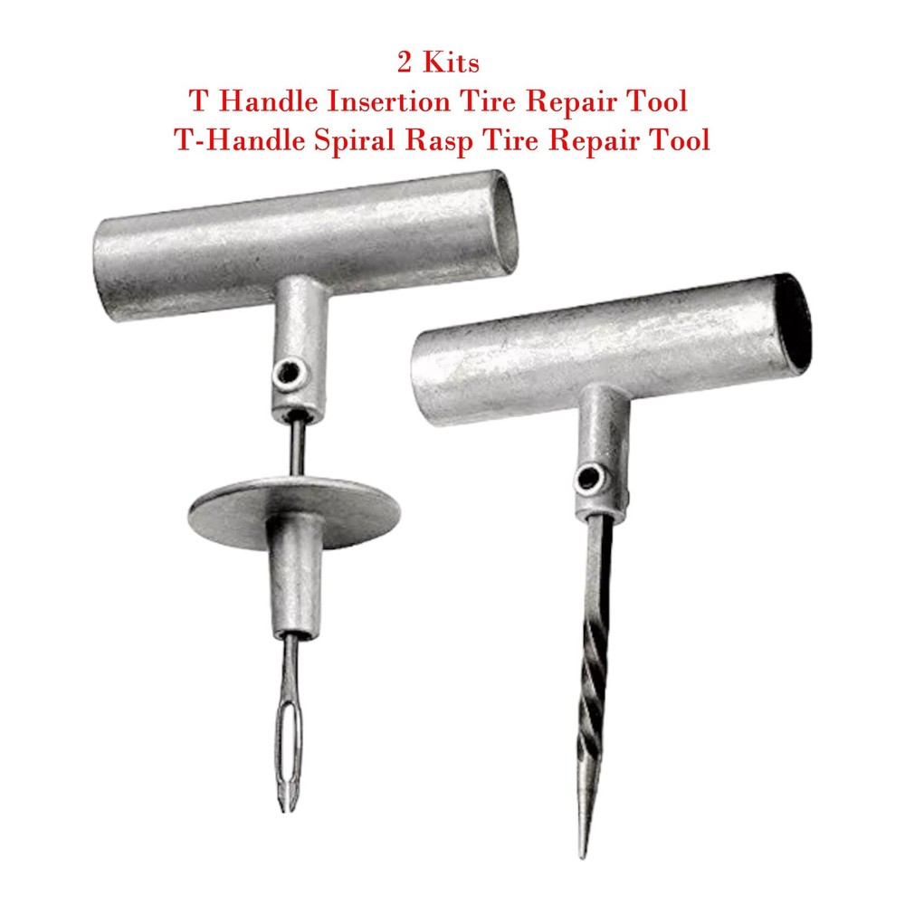 2 Kits Tire Plug Probe Tool Spiral Rasp & Split Needle T Handle Insertion Tool