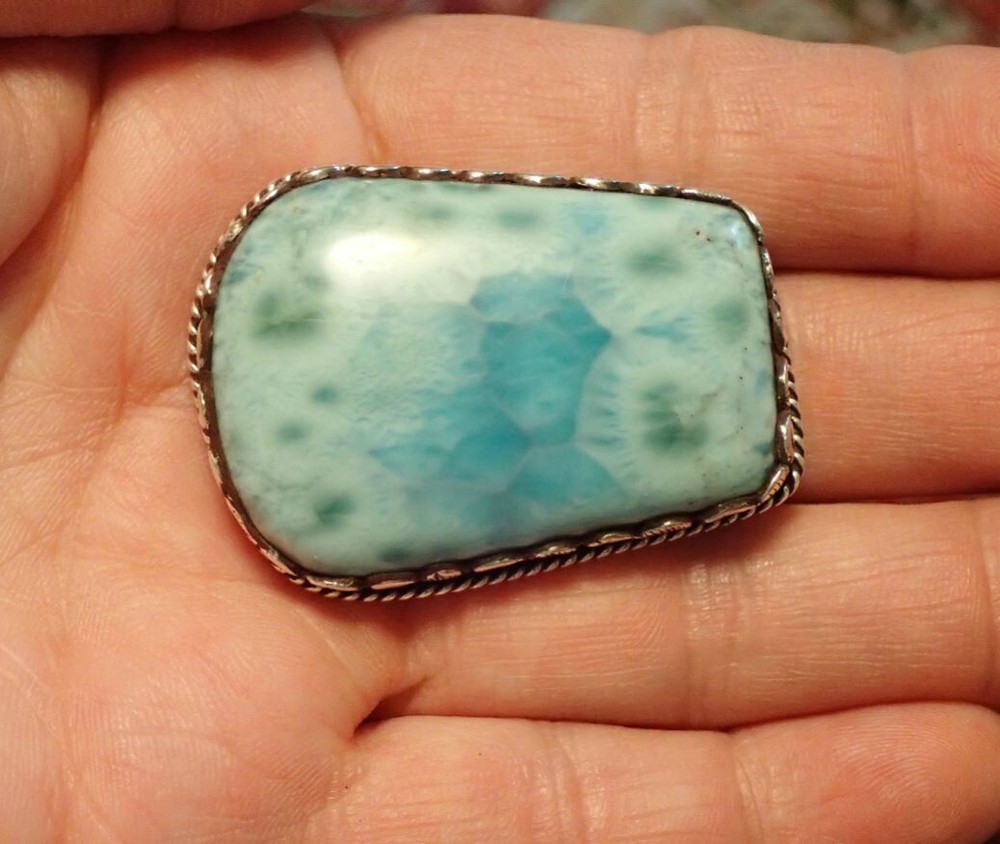 Large Larimar Sterling Ring Adjustable size