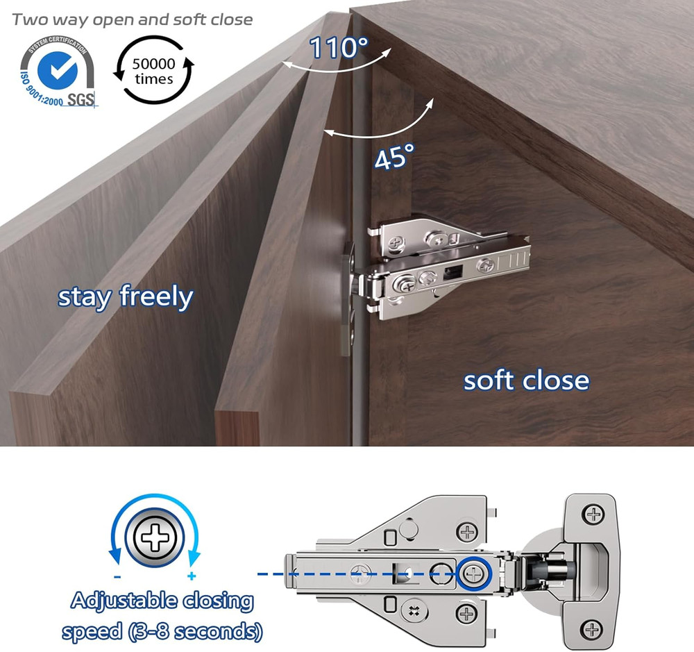 60 Soft Close Cabinet Hinges - 4D Adjustable with Speed Control, 60 Pack