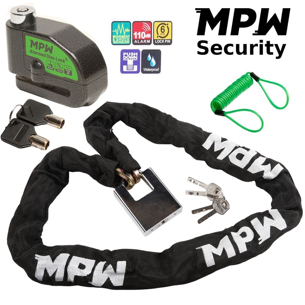 Motorcycle Scooter Chain Lock & Disc Lock + Reminder for 1.2M