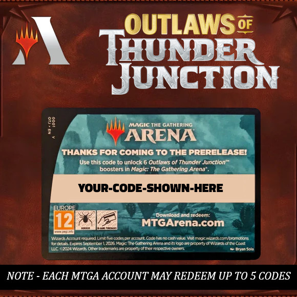 6 Boosters Packs MTG Magic Arena MTGA Prerelease Code Outlaws Thunder Junction