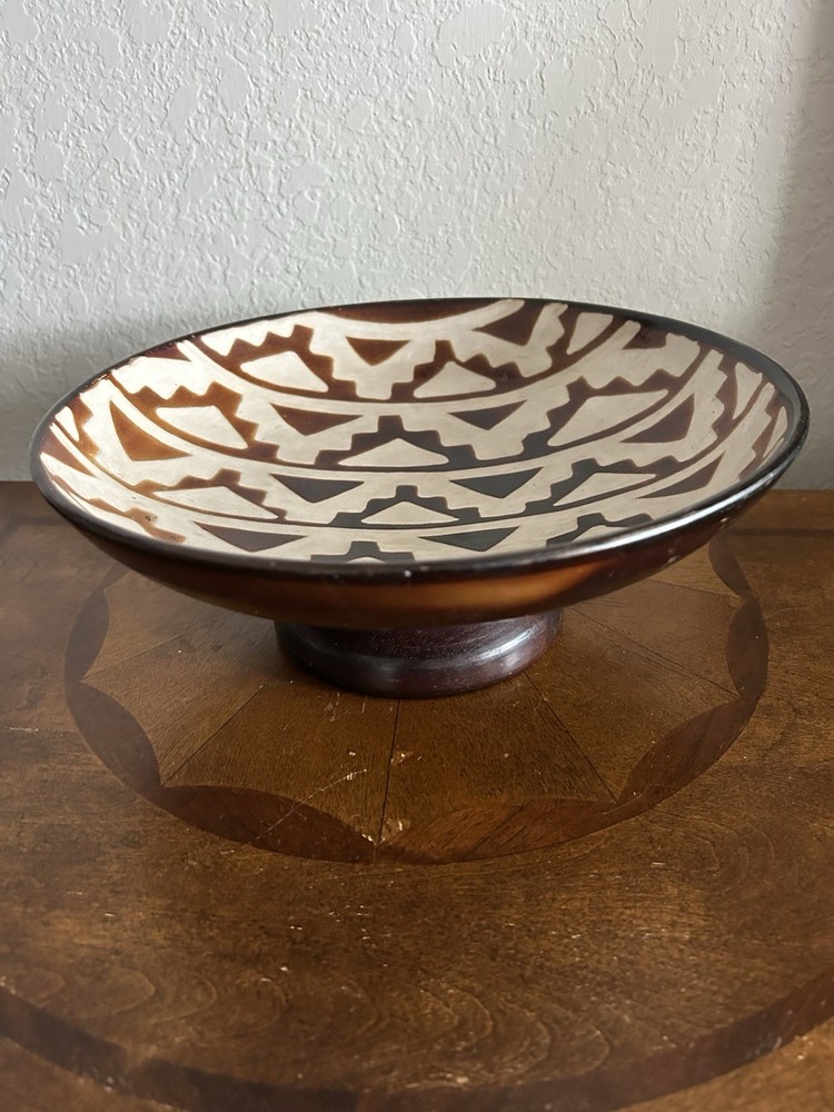 Authentic Peruvian Ceramic Bowl In Disaguita Tradition Geometric Design Signed