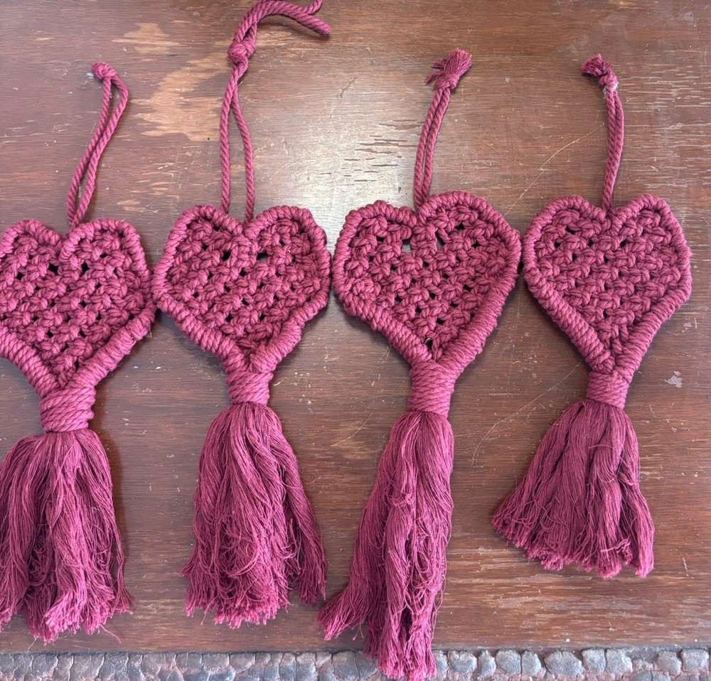 Handmade Macrame Burgundy Hearts - 5
