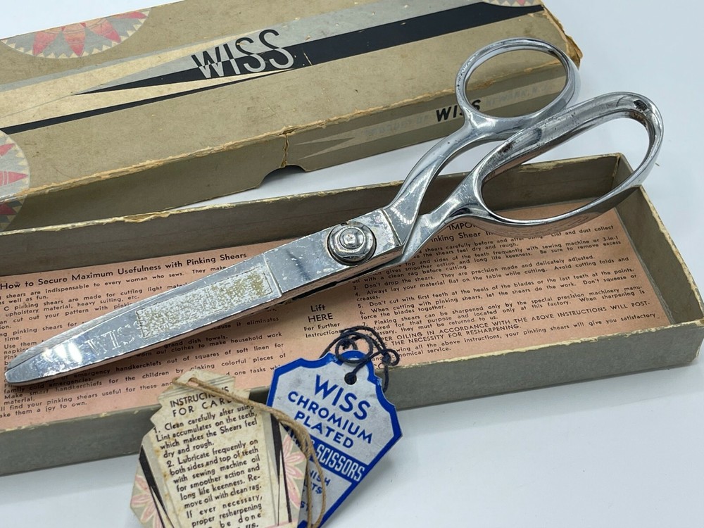 Vintage Wiss Chromium Plated Scissors 9" Pinking Sharp Box Tags