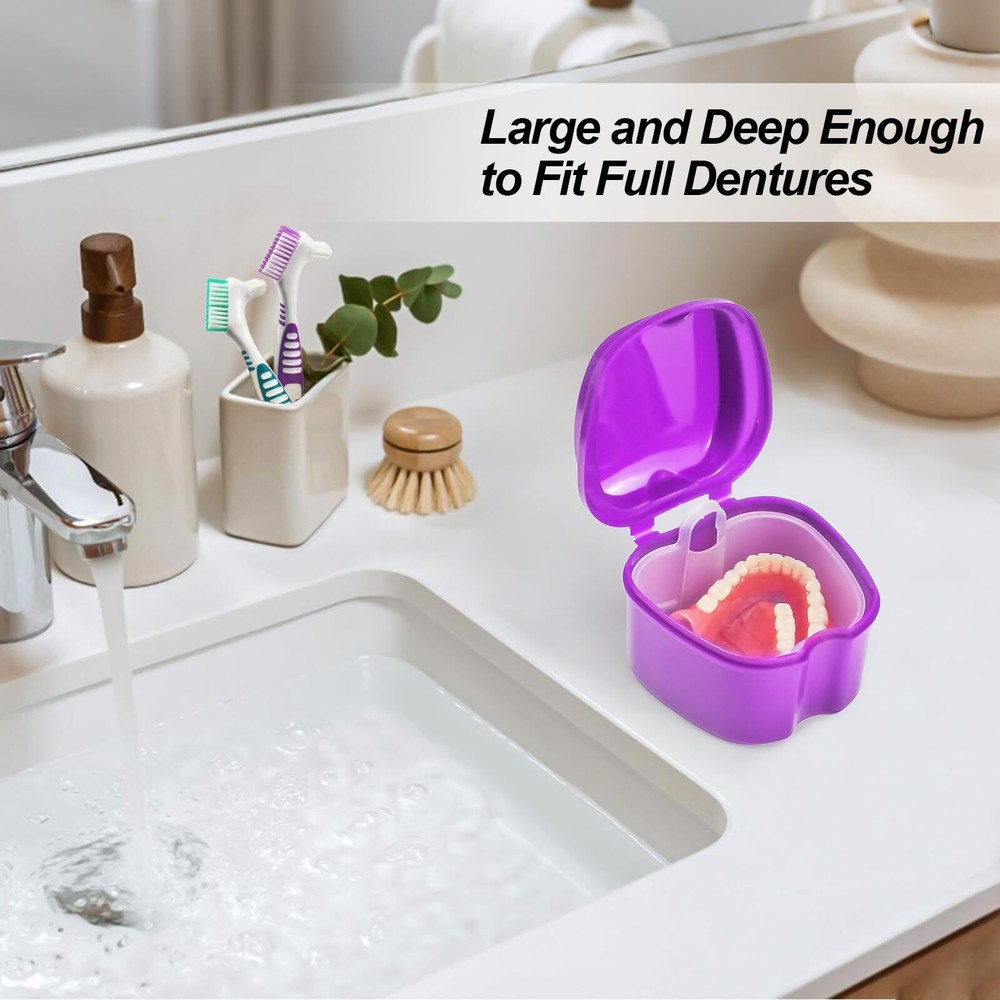 Denture Cleaning Cup with Brush Case Container Denture Storage Retainer Holder