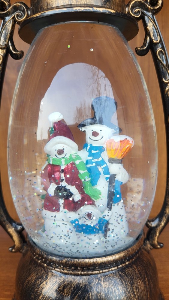 Christmas Snow Globe Lantern Light Up With Snowmen