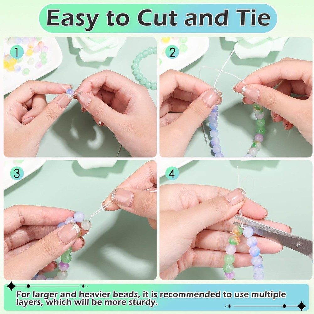 2 Rolls Elastic String for Bracelets, Stretch Magic Elastic String Bead Cord