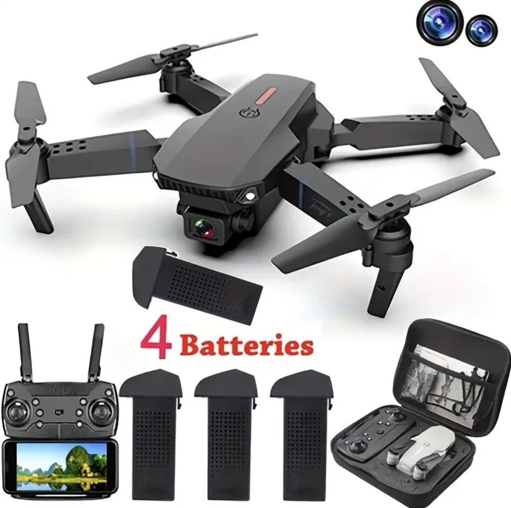 E88 Pro Drone Dual Camera Drone Obstacle Avoidance 4 Batteries Foldable 3 Speed